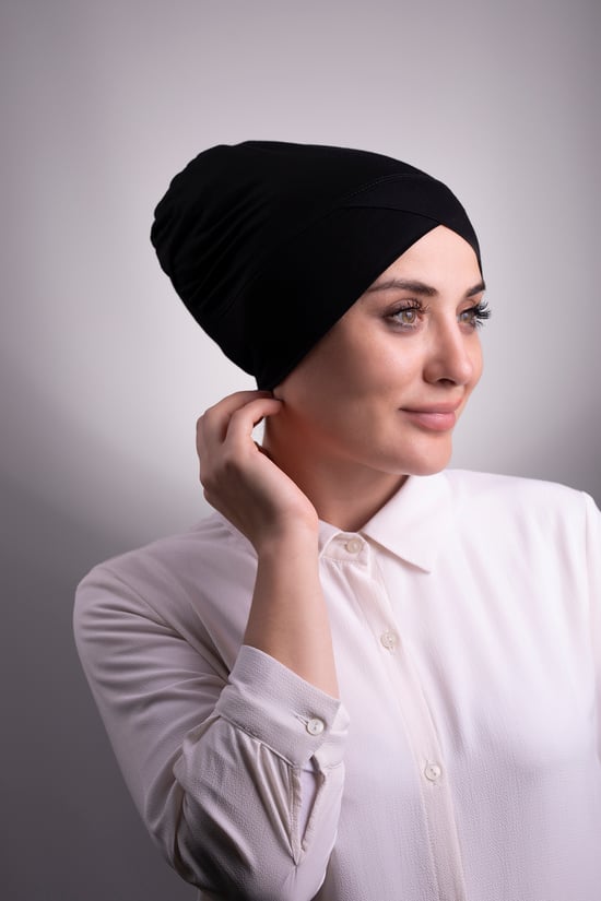 Hürrem Bone Siyah Pratik Hazır Geçmeli İç Bone Viskon Kumaş Çapraz Tek Bantlı 3004_01