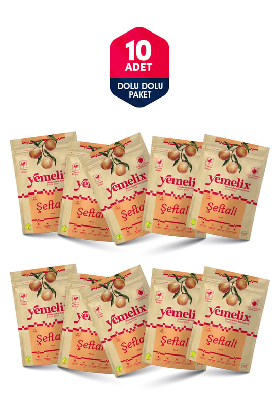 YEMELİX Freeze Dried 10'lu Dolu Dolu Paket Şeftali Kuru Meyve Cipsi - Dondurularak Kurutulmuş Şeftali 15Gx10