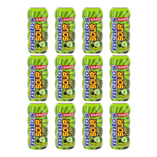 Mentos Sour Yeşil Elma Aromalı Şekersiz Tatlandırıcılı Ekşi Draje Sakız 30 G X 12 Adet