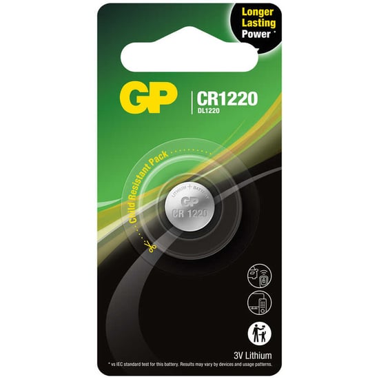 Gp Batteries Cr1220 1220 Boy Lityum Düğme Pil, 3 Volt, Tekli Kart
