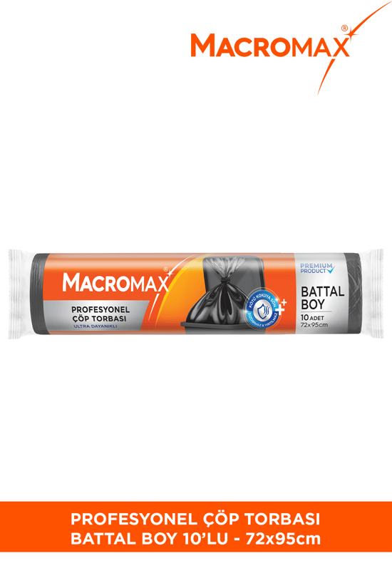 Macromax Profesyonel Çöp Torbası Battal Boy (72x95 Cm) 10 Adet Ultra Dayanıklı Kalın Siyah Sanayi Tipi Poşet