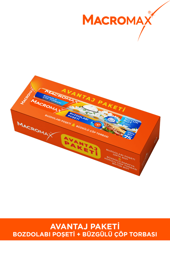 Macromax 2 Li Avantaj Paketi Büzgülü Çöp Torbası Büyük Boy 10'lu + Buzdolabı Poşeti Orta Boy 75'li