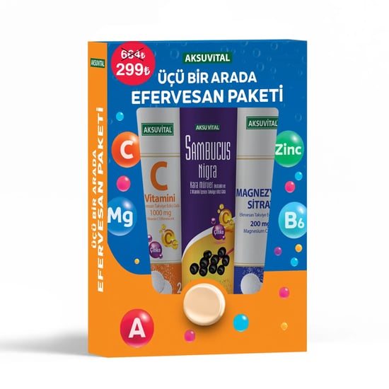 Aksuvital Üçü Birarada Efervesan Seti C Vitamini + Sambucus + Magnezyum