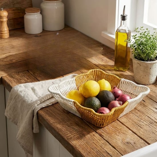 Buffer® Kare Dalgalı Çift Renkli Plastik Rattan Ekmek ve Meyve Sepeti - Çok Amaçlı Banyo ve Mutfak D