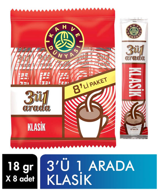 Kahve Dünyası Hazır Kahve 18 Gr X 8'li Paket 3'ü 1 Arada Klasik