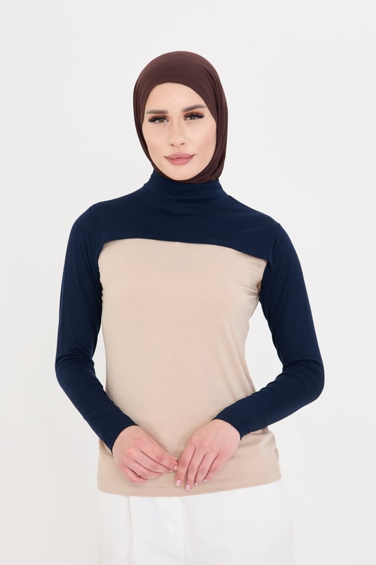 Hürrem Bone Lacivert Tesettür Balıkçı Yaka Boyunluklu Kolluk Viskon Düz 1025_02
