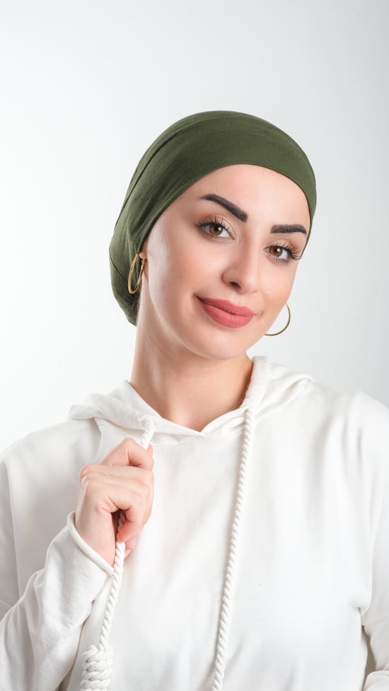 Hürrem Bone Haki Pratik Hazır Geçmeli Tesettür Bone Viskon Kumaş Sade 3003_09