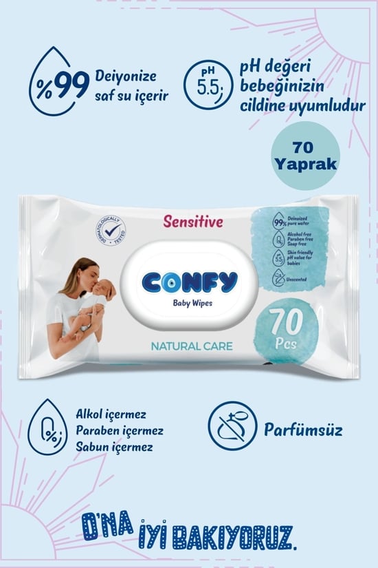 Confy Sensitive Bebeklere Özel İslak Mendil 70 Yaprak