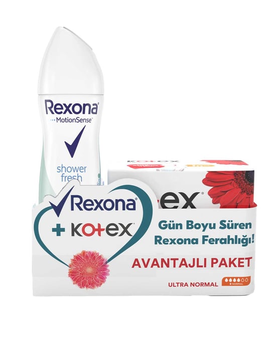 Rexona Deodorant 150 ml Shower Fresh + Kotex Hijyenik Ped Ultra Normal 8'li HEDİYE