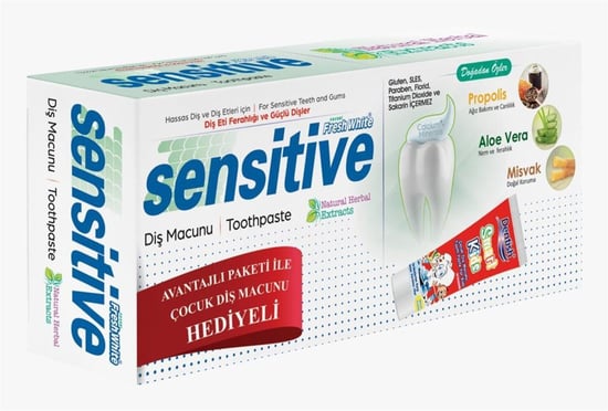 Fresh White Sensitive Propolis Aloe Vera Misvak Özlü Diş Macunu 75ml + Dentish Smart Kids Çocuk Diş Macunu 75 Ml