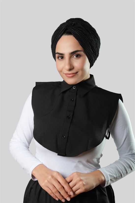 Hürrem Bone Siyah Gömlek Yakalı Boyunluk Terikoton Düz 1015_01