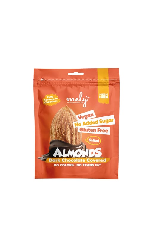 Mely Çikolata Glütensiz Şeker İlavesiz Vegan Çikolata Kaplı Badem 50 GR