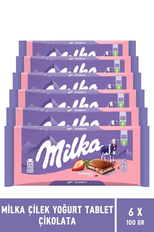 Milka Çilekli Yoğurtlu Tablet Çikolata 100 Gr - 6 Adet