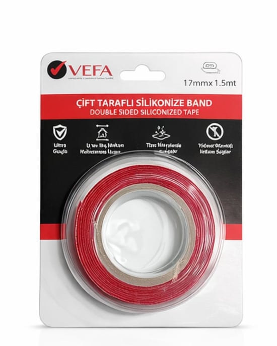 Vefa Kartelalı Çift Taraflı Silikon Bant 17mm 1.5mt