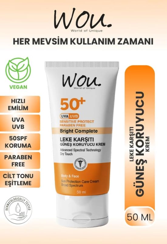 Wou Leke Karşıtı Yüksek Koruma Güneş Kremi Spf50+ 50 Ml