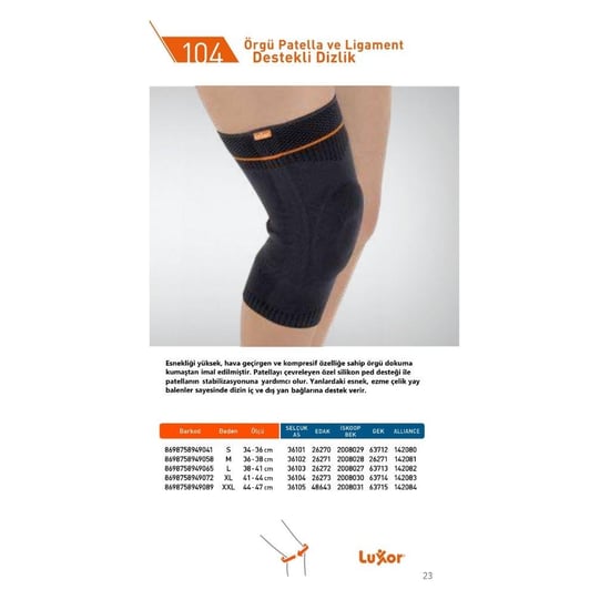 Luxor Örgü Patella ve Ligamet Destekli Dizlik ( 104/xl )