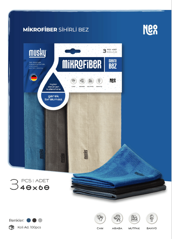 MUSKY 3' lü Microfiber Sihirli Bez NEON
