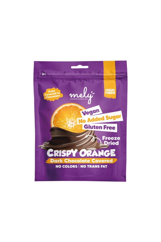Mely Çikolata Glütensiz Şeker İlavesiz Vegan Çikolata Kaplı Freeze Dry Portakal 50GR