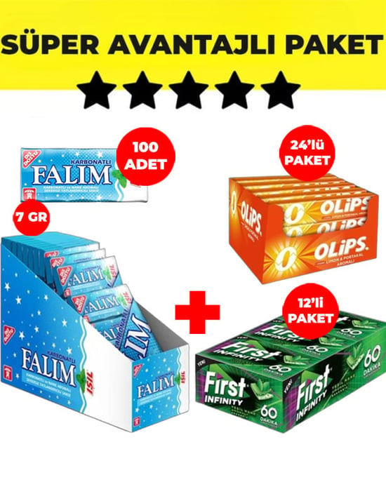 Falım İşıl Karbonat ve Nane (5'li 7gr X 100 Adet) - Olips Limon Portakal(28gr X 12) Avantajlı - First İnfinity (27gr X 12) Avantajlı Falım-olips-first Paketi