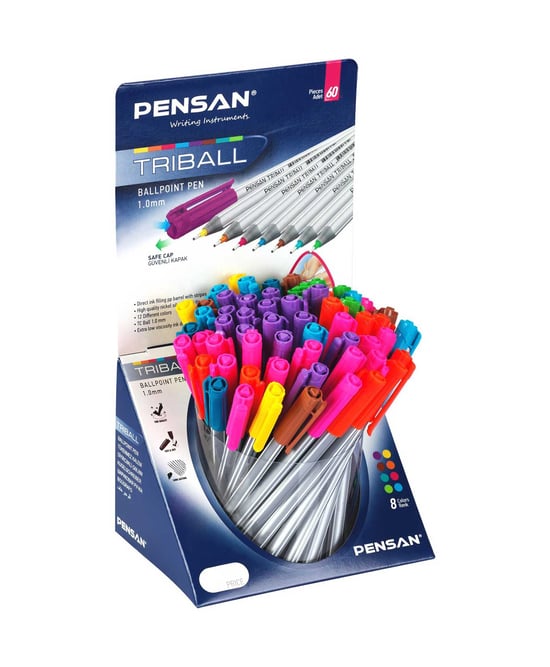 Pensan Trıball Tükenmez Kalem Renkli 60'lı Stand