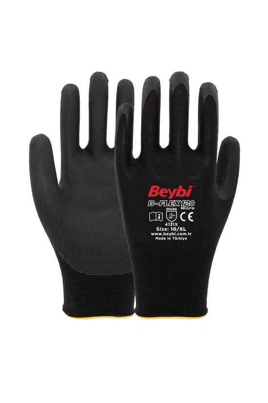 Beybi B-flex120 Siyah Micro Köpük Nitril Eldiven 10 Beden 12 Çift