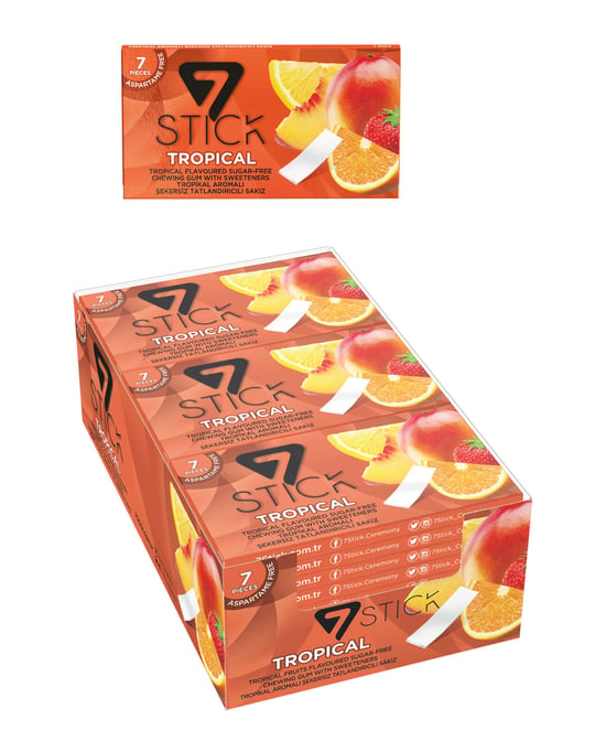 7 STICK Karışık Meyve Aromalı Şekersiz Sakız 14,5 gr X 24'lü Paket