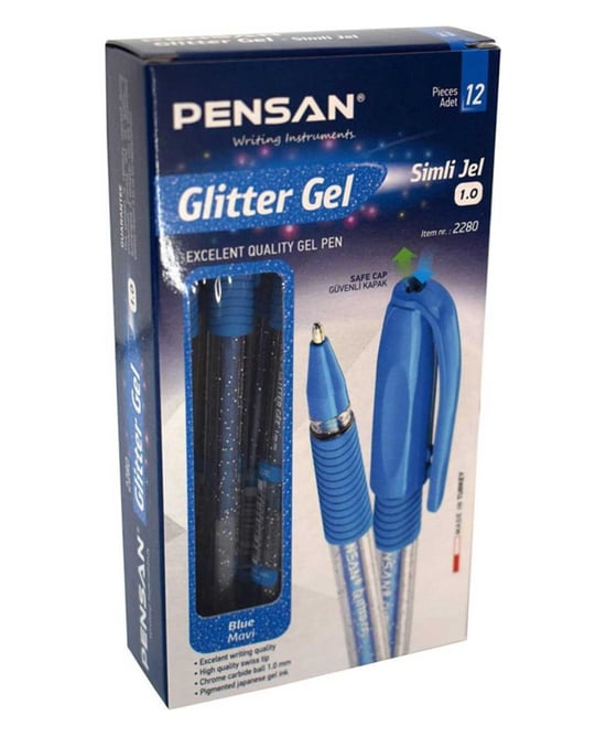 Pensan Mavi Tükenmez Kalem Glitter Simli Jel 1.0 Mm 12'li Paket