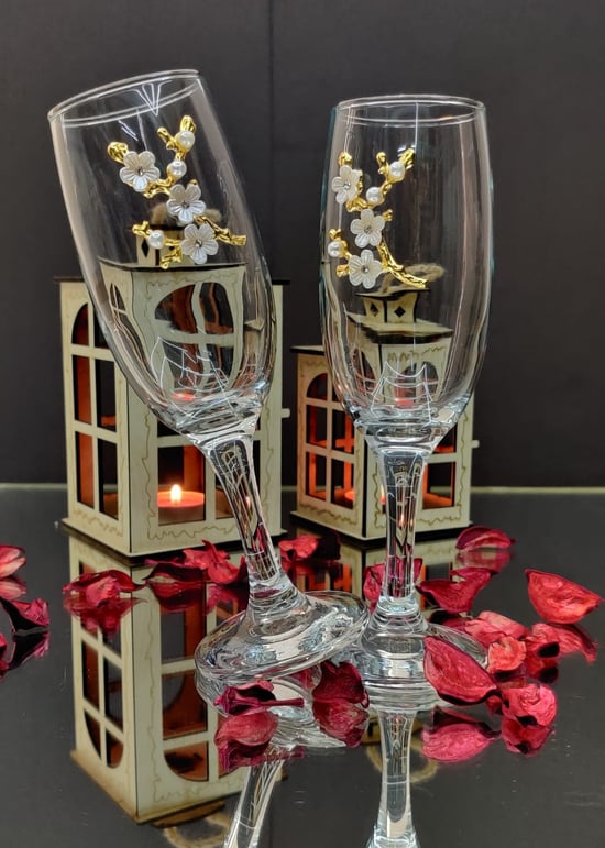Kirlinova Çiçek Detaylı Kokteyl Kadehi 2’li Set – 190 Ml / Kahve Yanı Su & Kokteyl Bardağı