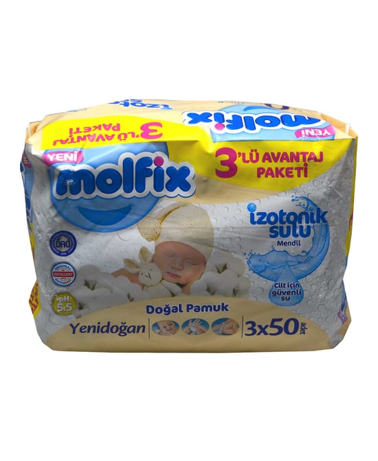 Molfix İslak Mendil 3x50'li İzotonik Sulu Yenidoğan