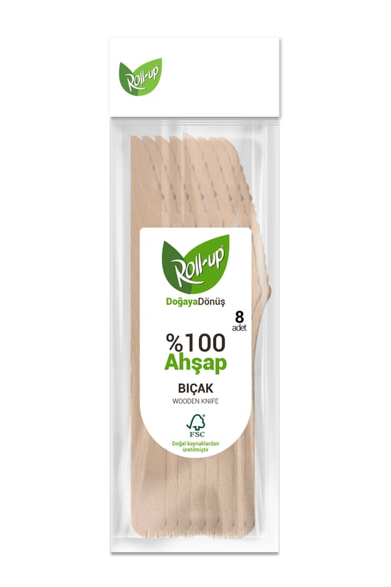 Roll-up Doğa Dostu Ahşap Bıçak 8 Adet