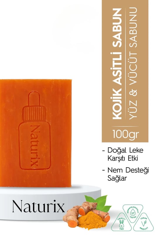 Naturix Kojik Asit Sabunu Leke Karşıtı Cilt Tonu Eşitleyici ve Aydınlatıcı Sabun 100 Gr