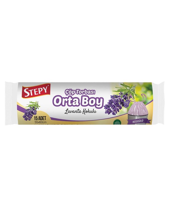 Stepy Lavanta Kokulu Büzgülü Çöp Torbası Orta Boy 15 Poşet