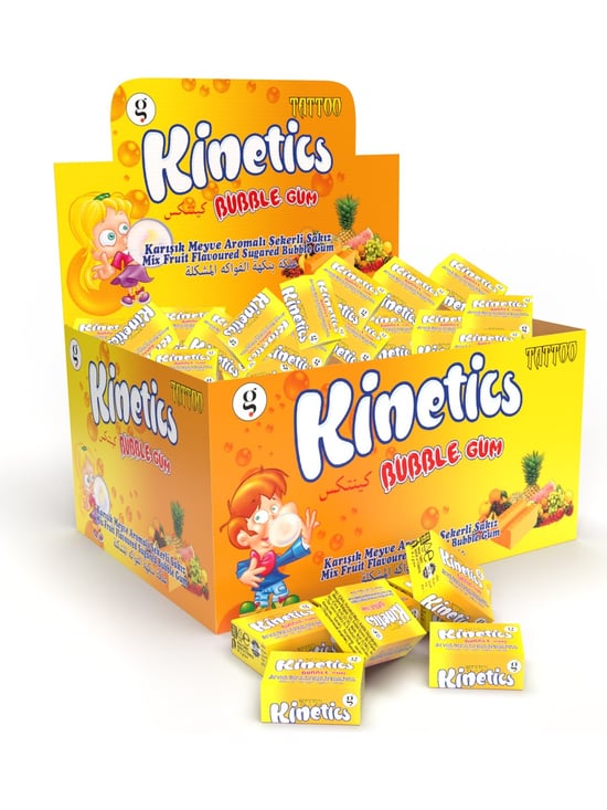 Kinetics Tekli Sakız Tattolu Karışık Meyve Aromalı Şekerli Sakız 100 Adet 3.5 Gr