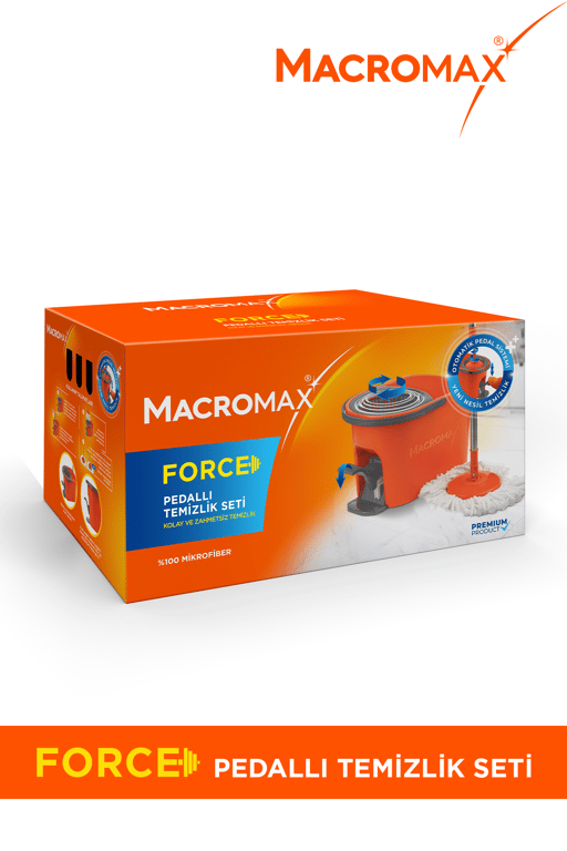 Macromax Force Pedallı Otomatik Temizlik Seti Döner Mekanizmalı 360 Başlıklı Mikrofiber Paspas