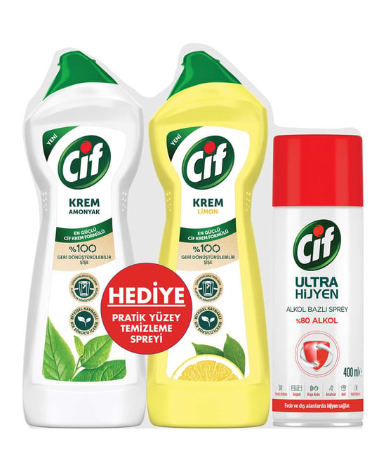Cif Krem Temizleyici 750 Ml Amonyak + 750 Ml Limon + 400 Ml Dezenfektan Sprey