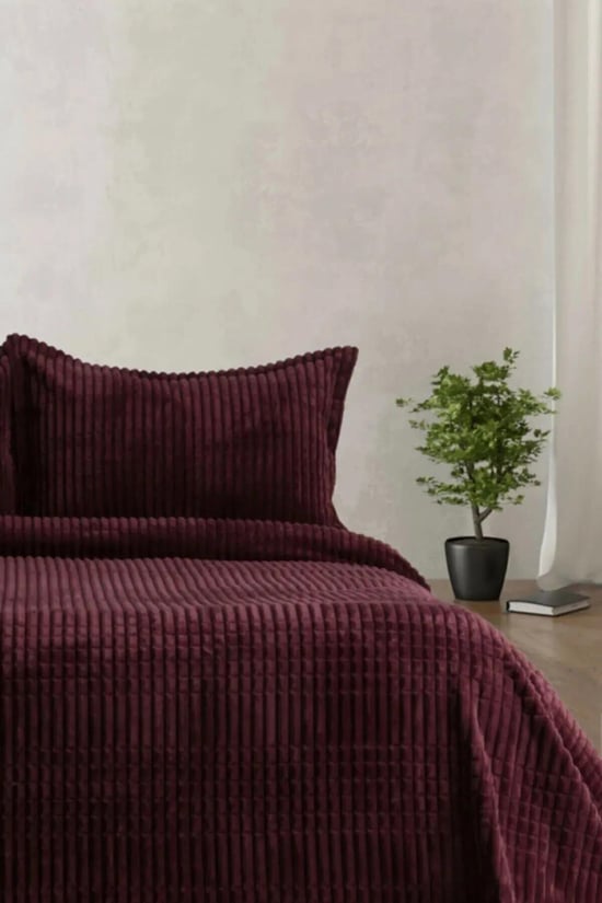 Merinos Modern Line 3 Parça Battaniye Seti - Mürdüm