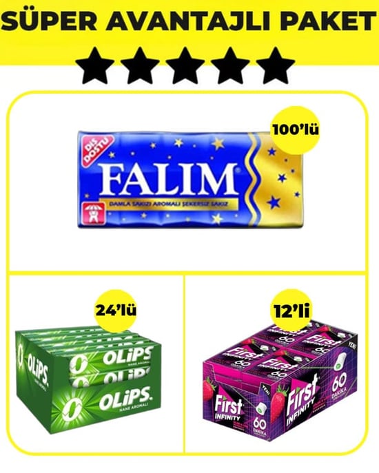 Falım Damla (5'li 7gr X 100 Adet) - Olips Nane(28gr X 12) Avantajlı - First İnfinity (19,5gr X 12) Avantajlı Falım-olips-first Paketi