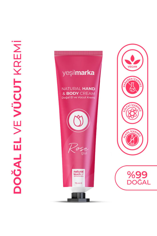 Yeşil Marka Doğal El ve Vücut Kremi - Yoğun Nemlendirici Etkili - Gül 75 ml
