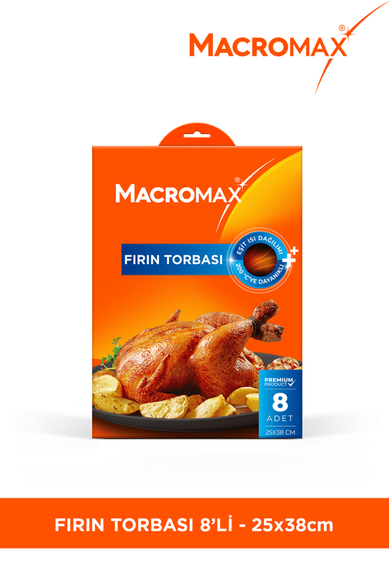 Macromax Fırın Torbası 8 Adet (25x38 Cm) Lezzetli ve Sulu Pişirme için Fırın Kirlenmesine Son
