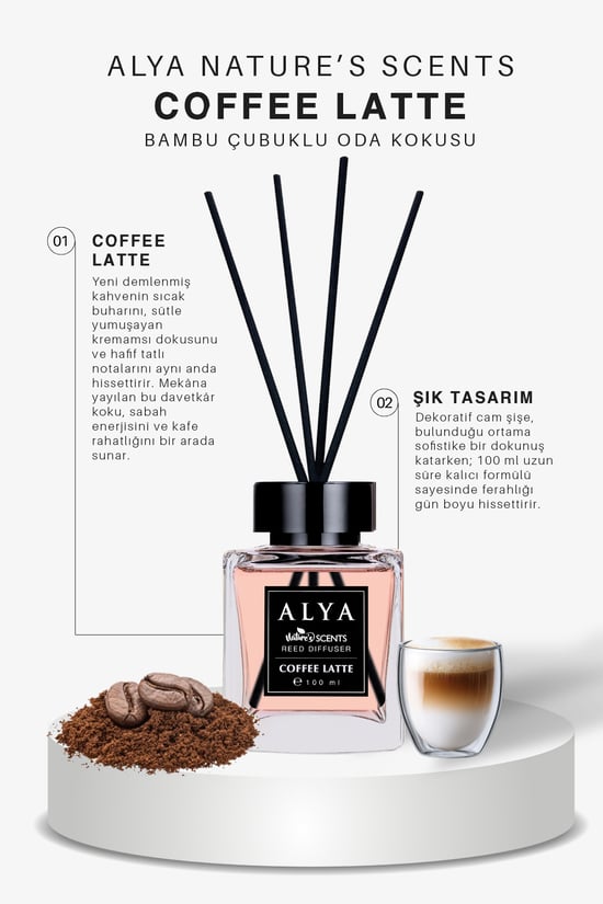 Alya Nature's Scents Coffee Latte Bambu Çubuklu Oda Kokusu - Latte Kokusu