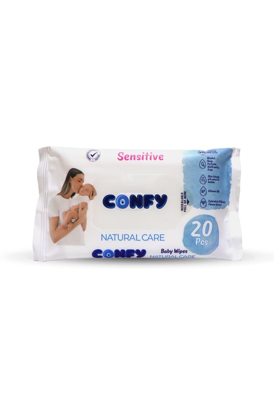 Confy Premium Sensitive Çanta Boy Bebek İslak Mendil ve Havlu 20 Adetli