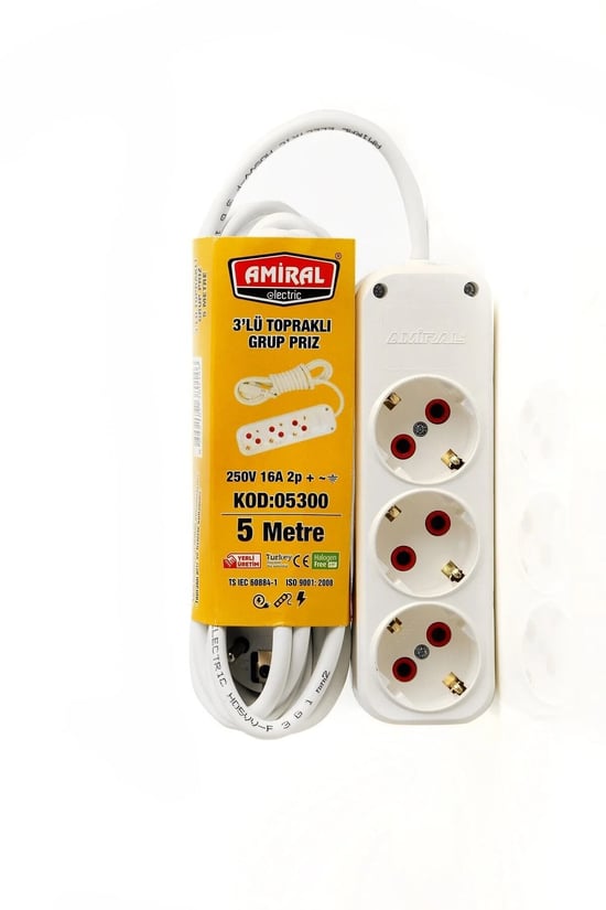 Amiral 3 Metre Kablolu Topraklı 3lü Grup Priz
