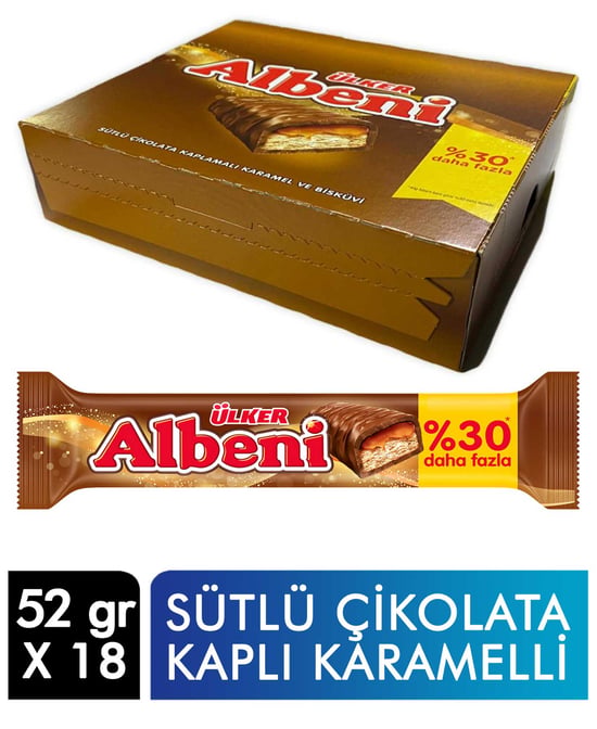 Ülker Albeni Çikolata 52 Gr X 18'li Paket Sütlü Çikolata Kaplı Karamelli
