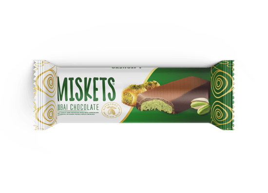 Miskets Dubai Çikolatası Antep Fıstıklı Çıtır Kadayıflı Dolgulu Sütlü Tablet Çikolata 25 Gr
