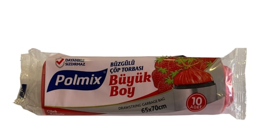 Polmix Çilek Kokulu Büyük Boy (65x70cm) Büzgülü Çöp Torbası 10 Adet