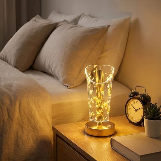 Buffer® Açık Silindirik Kristal Altın Toz Model Led Masa Lambası – Gold Tabanlı, Dokunmatik, 3 Renk