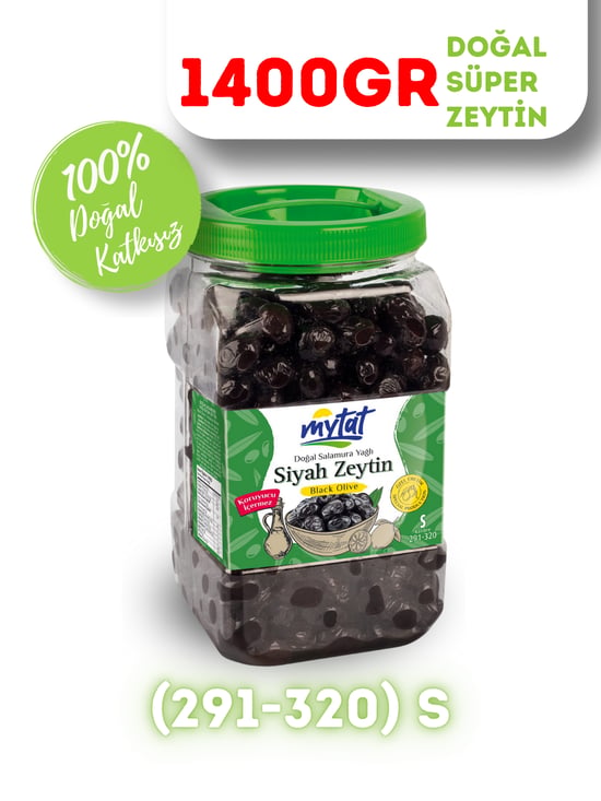 Mytat Doğal Gemlik Süper Siyah Zeytin 1400 Gr (291-320) S