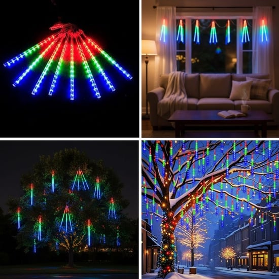Buffer® 9'lu Plastik Meteor Led Usb Rgb Ağaç İşığı – Renk Değiştiren Asmalı Dekoratif Bahçe ve Dış M