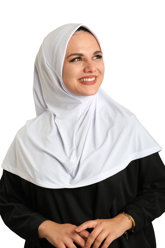 Hürrem Bone Beyaz Pratik Hazır Geçmeli Tesettür Eşarp Sandy Kumaş Sade 1600_42