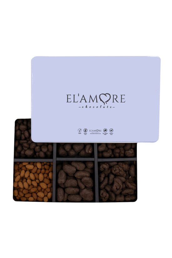 Elamore Çikolata Şeker İlavesiz, Glütensiz, Vegan Mix Bitter Çikolata - Mega Metal Kutu, 800 Gr